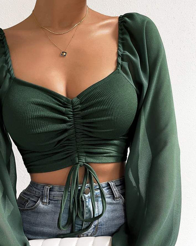Drawstring Sweetheart Neck Cropped Top