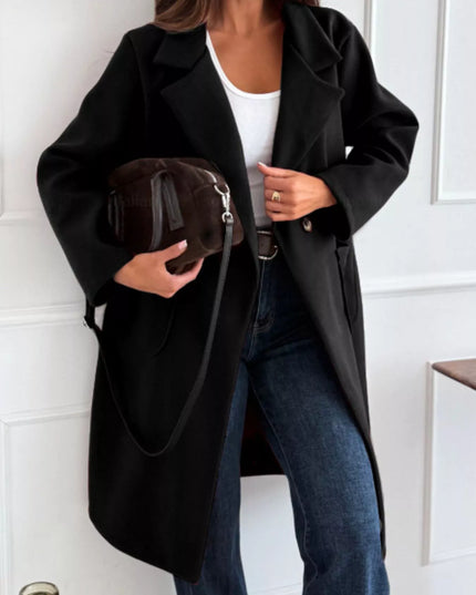 Long-Sleeve Single-Breasted Trench Coat Black
