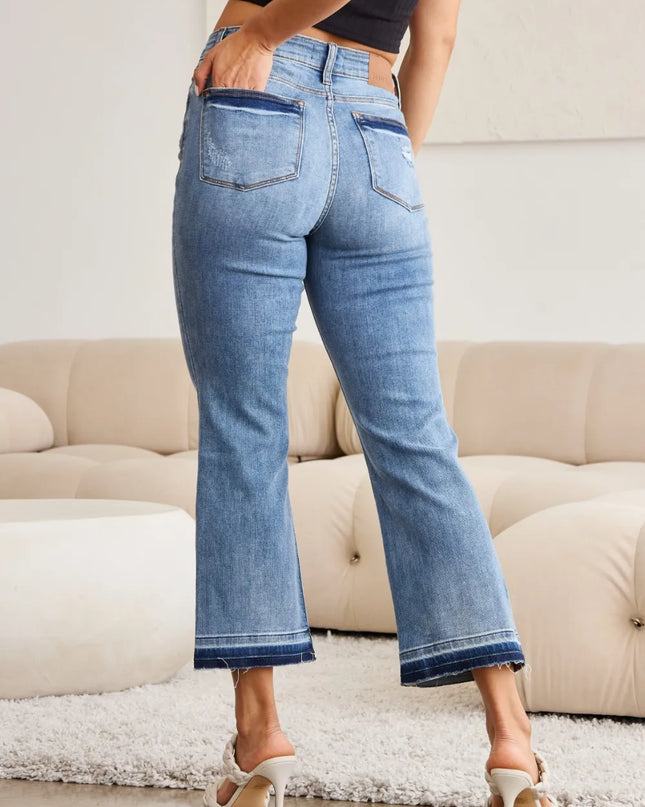 Judy Blue Full Size Release Hem Cropped Bootcut Jeans