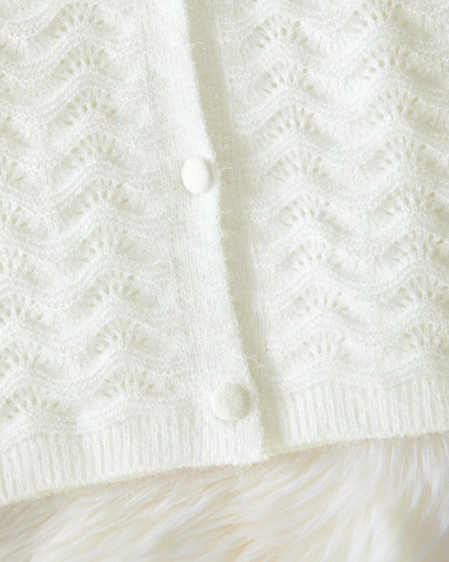 Openwork V-Neck Button Down Cardigan