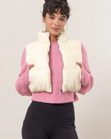 HYFVE Pocketed Solid Vest Coat Cream