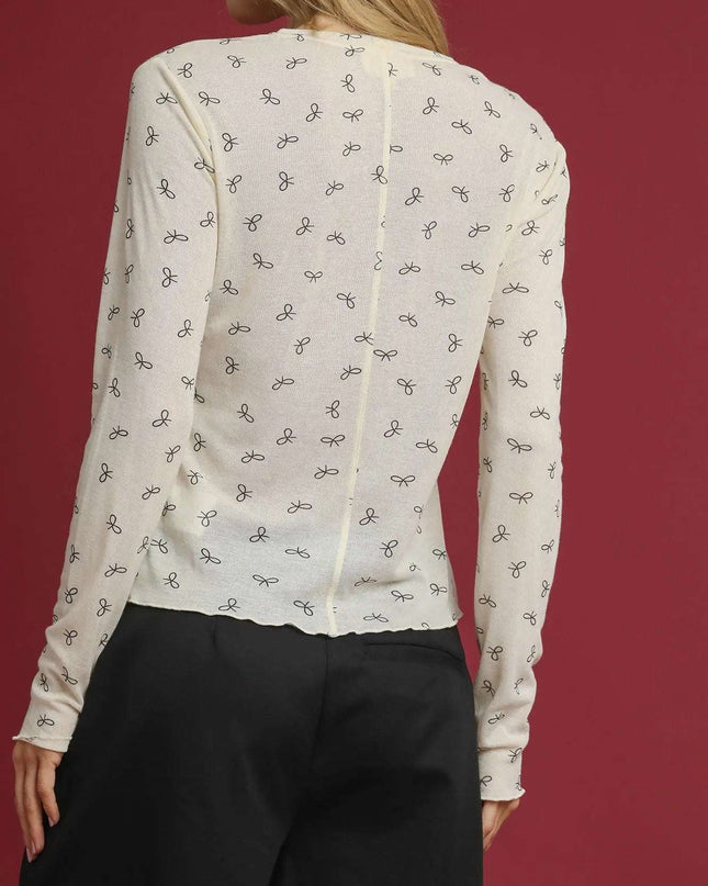 Umgee Bow Print Lightweight Knit Top