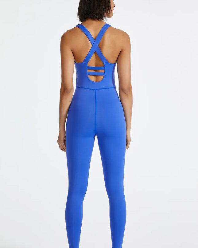 Crisscross Back Wide Strap Active Jumpsuit 