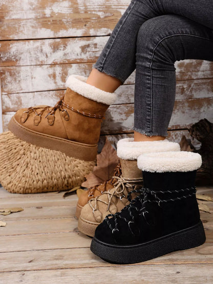 Round Toe Lace Up Platform Boots