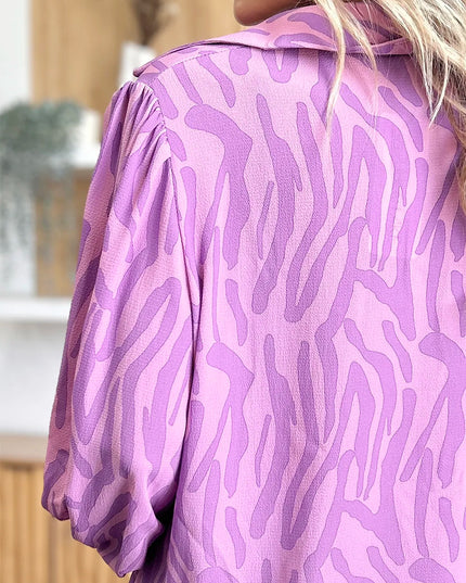 Double Take Full Size Printed Smocked Long Sleeve Blouse Plus Size