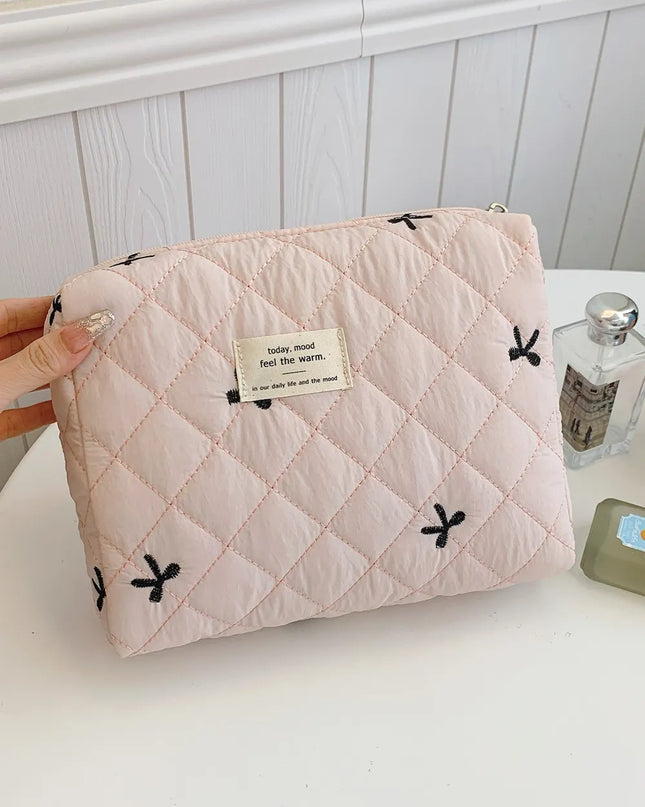 Bow Embroidered Quilted Storage Bag