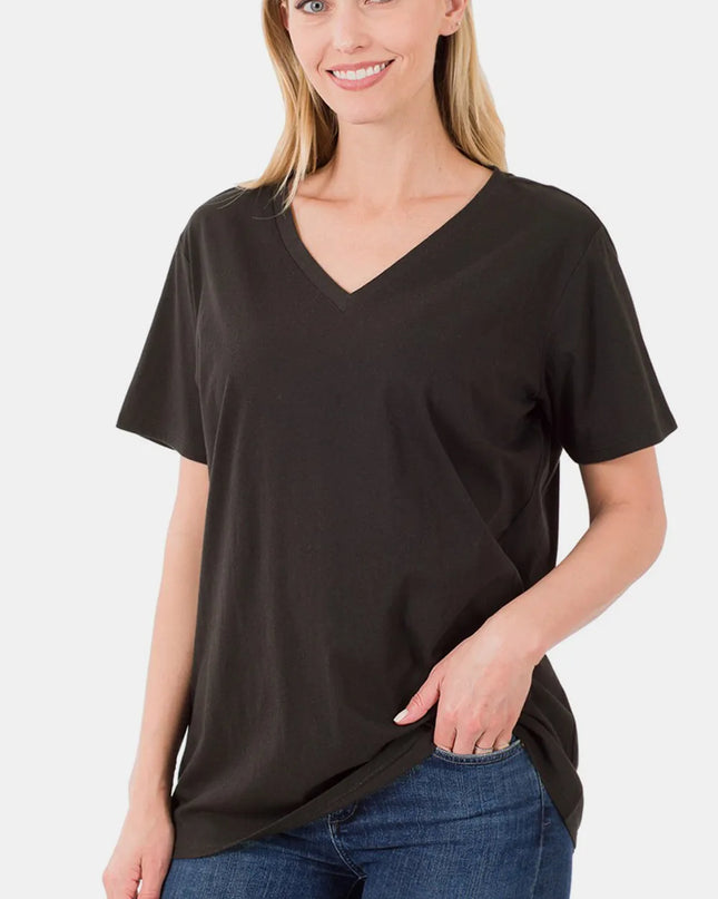 Zenana Full Size V-Neck Short Sleeve T-Shirt Black