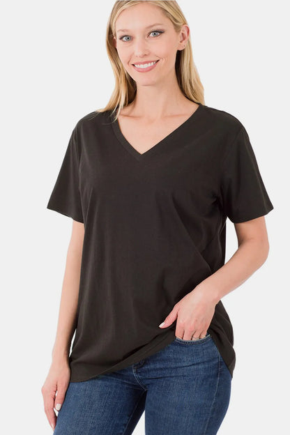 Zenana Full Size V-Neck Short Sleeve T-Shirt Black