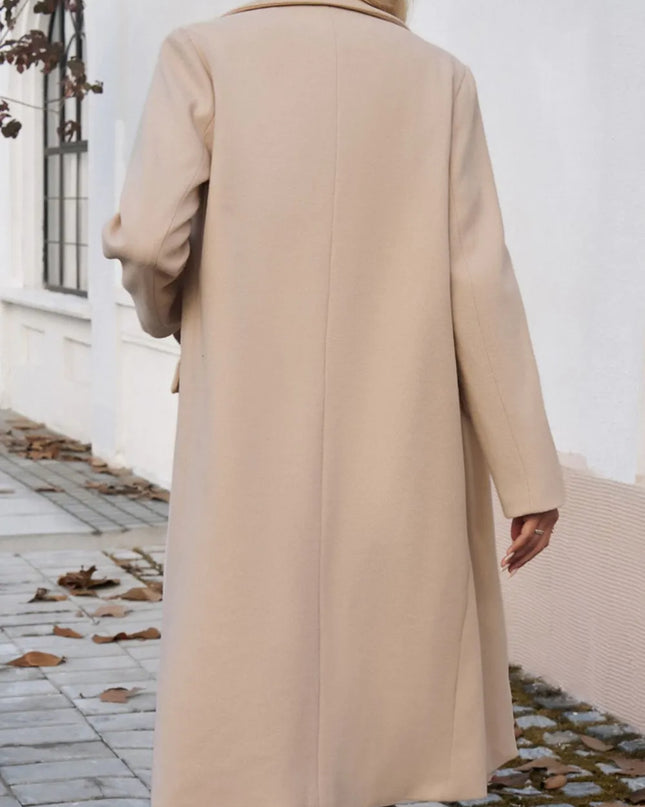 Devine Pocketed Collared Neck Long Sleeve Coat