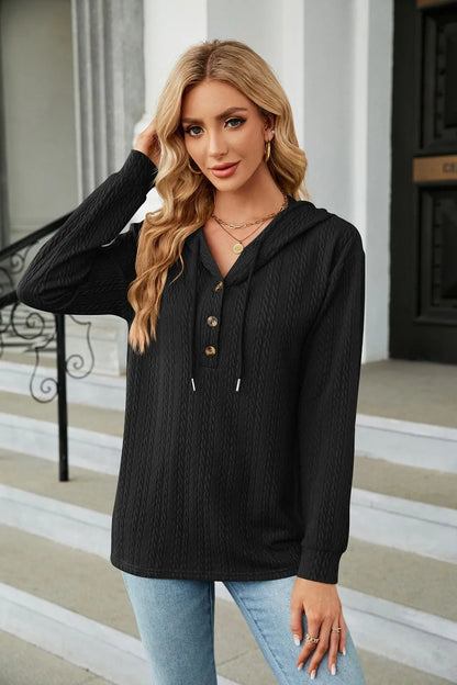 Cable-Knit Long Sleeve Hoodie