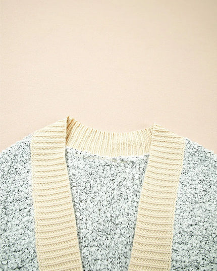 Color Block Side Pockets Open Front Cardigan