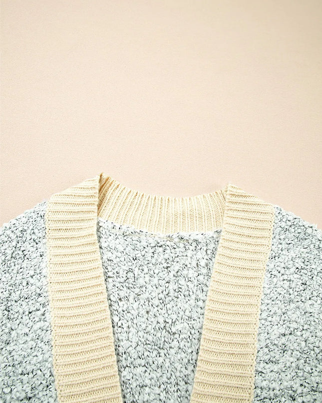 Color Block Side Pockets Open Front Cardigan