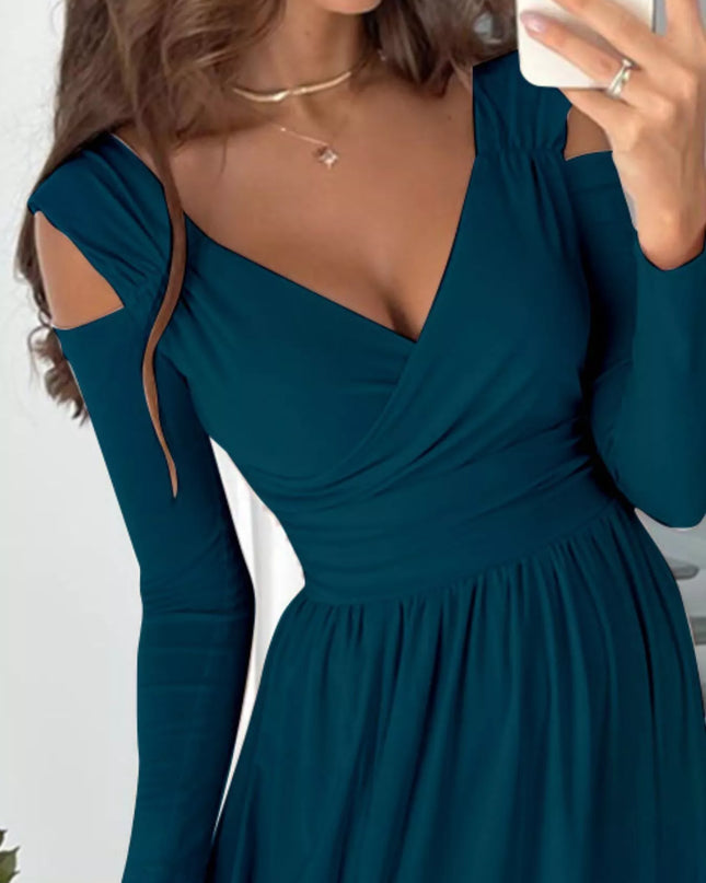 Slit Surplice Cold Shoulder Maxi Dress