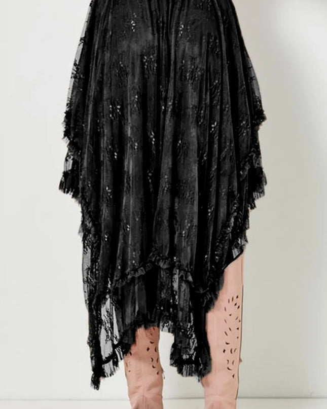 Elastic Waist Asymmetrical Lace Skirt