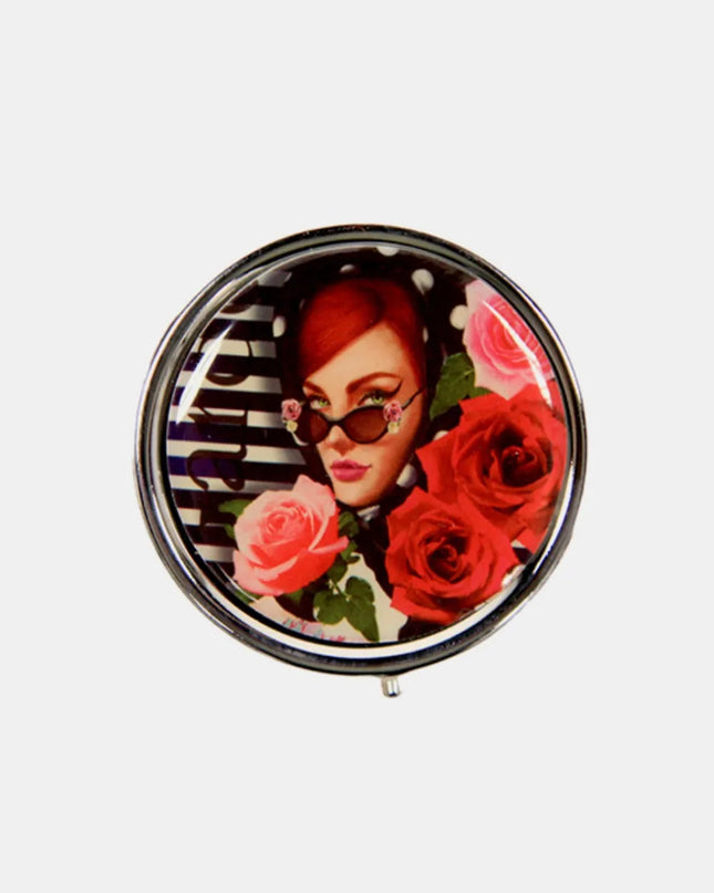 Nicole Lee USA Print Metallic Circular Small Pill Case Lady In Red One Size
