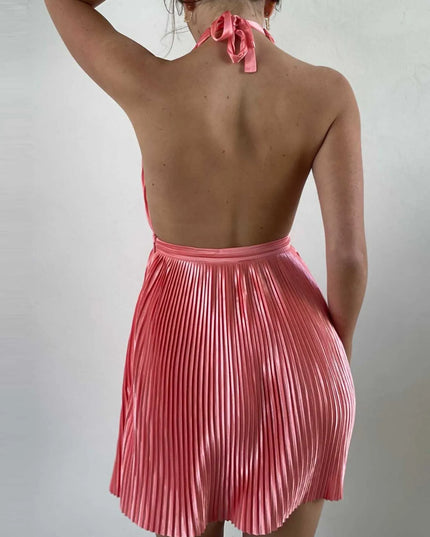 Pleated Halter Neck Mini Dress