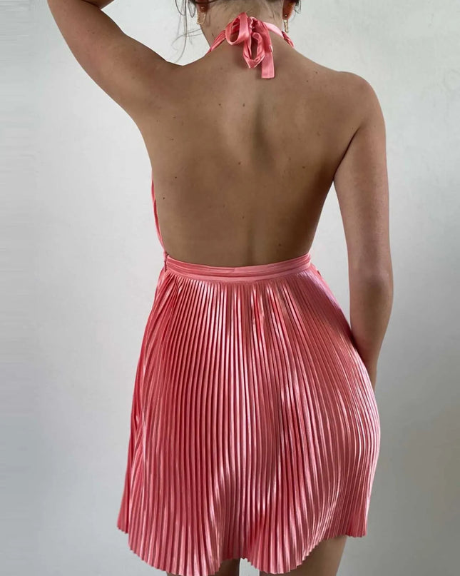 Pleated Halter Neck Mini Dress
