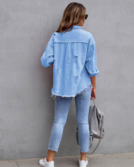 Distressed Drop Shoulder Denim Jacket