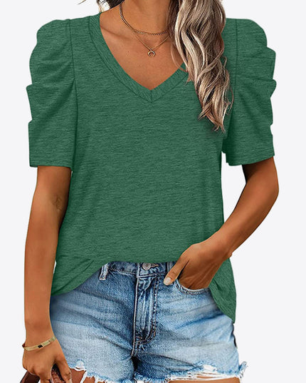 V-Neck Puff Sleeve Tee Forest