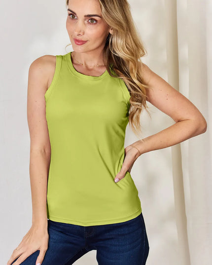 Basic Bae Full Size Round Neck Slim Tank Yellow-Green