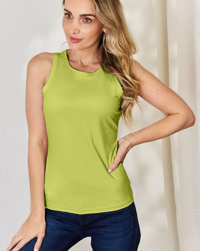 Basic Bae Full Size Round Neck Slim Tank Yellow-Green