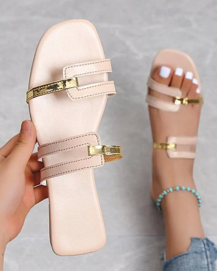 Open Toe Flats Sandals Apricot