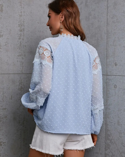 Crochet Tassel Tie Neck Long Sleeve Blouse