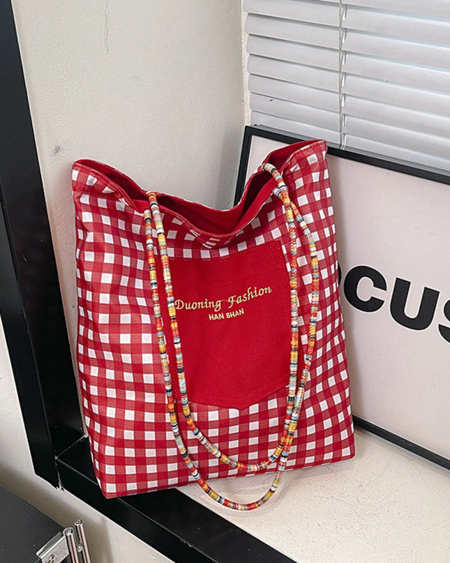 Gingham Pattern Tote Bag Red ONESIZE