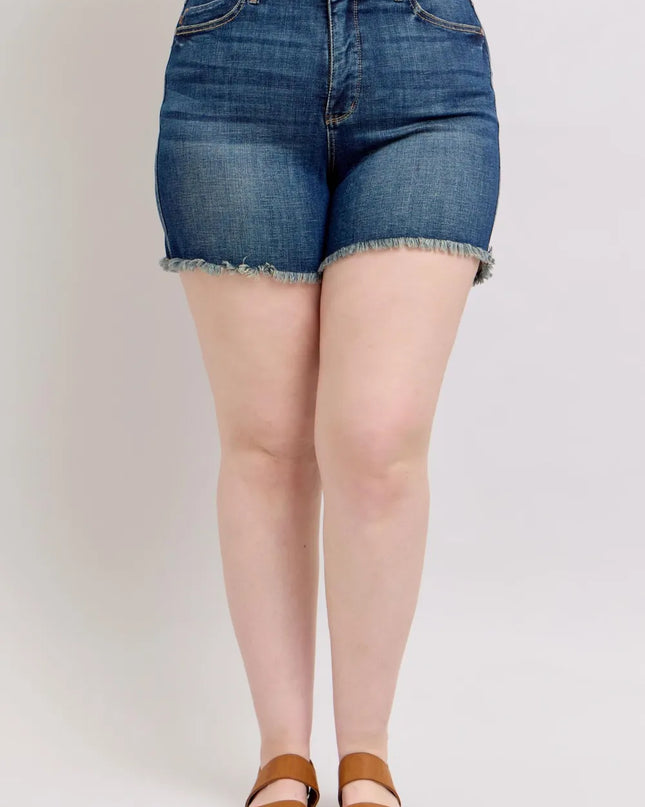 Judy Blue Tummy Control Fray Hem & Shield Back Pockets Denim Shorts