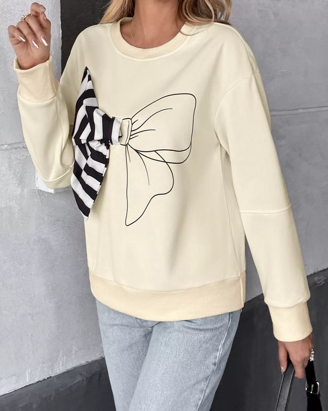 Bow Round Neck Dropped Shoulder Sweatshirt