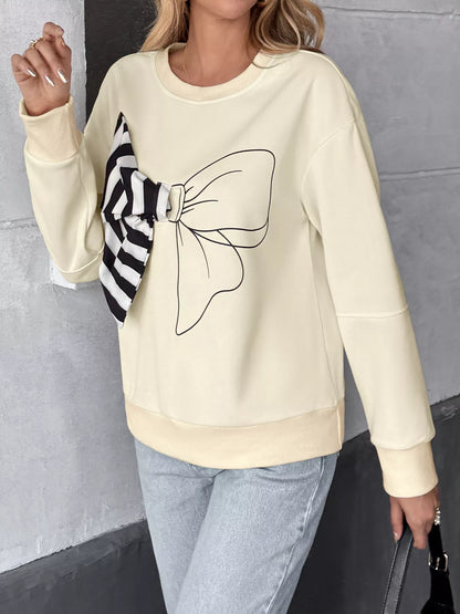 Bow Round Neck Dropped Shoulder Sweatshirt