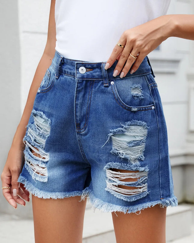 Distressed Raw Hem Denim Shorts 