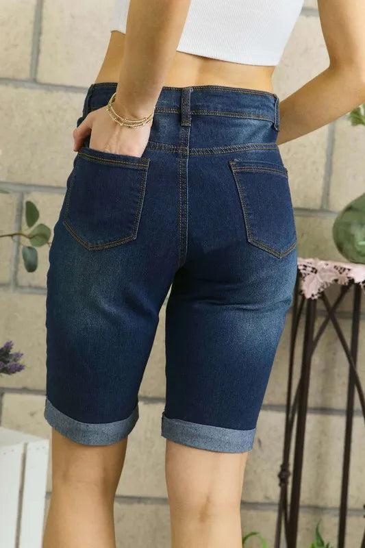 ADORA Distressed Denim Shorts with Pockets.