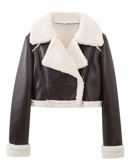 Collared Neck Long Sleeve Plush Cropped Jacket