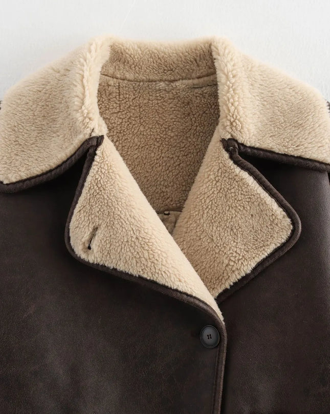 Collared Neck Long Sleeve Plush Jacket