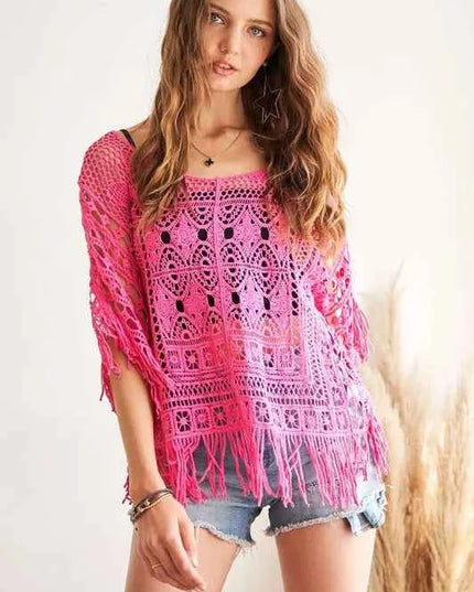 ADORA Fringe Hem Crochet Top