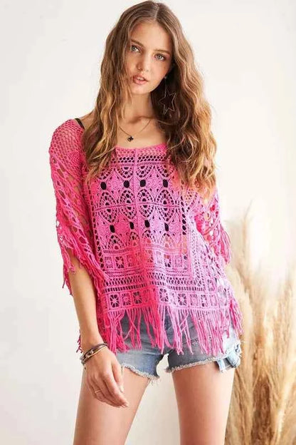ADORA Fringe Hem Crochet Top