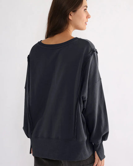 Exposed Seam High-Low Long Sleeve Sweatshirt