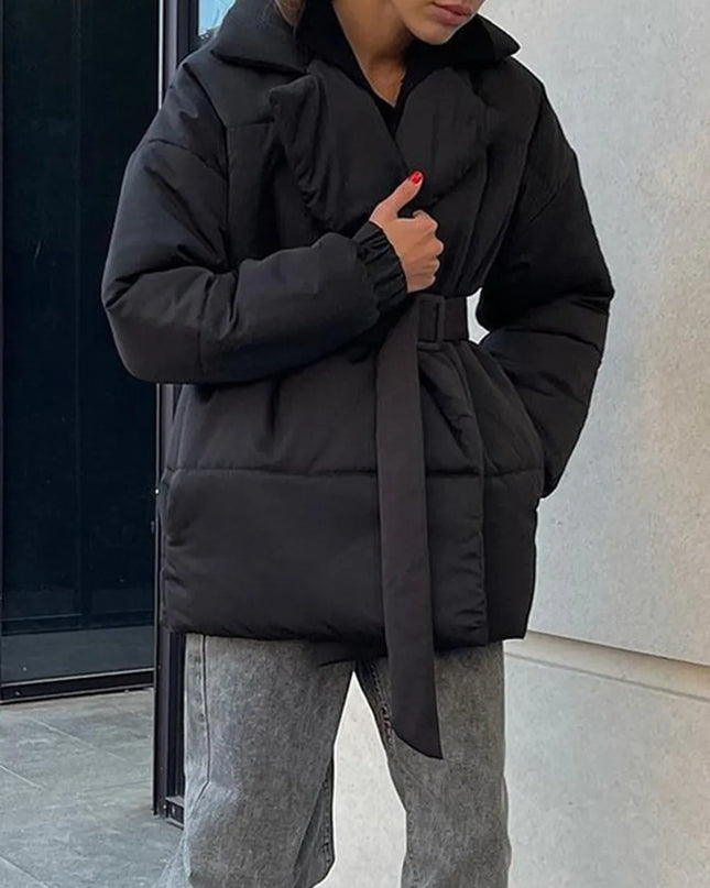 Puffer Long Sleeve Winter Coat with Belt
