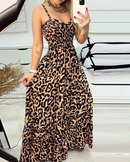 Full Size Leopard Print Spaghetti Strap Maxi Dress Plus Size 