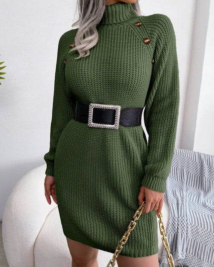 Decorative Button Turtleneck Sweater Dress