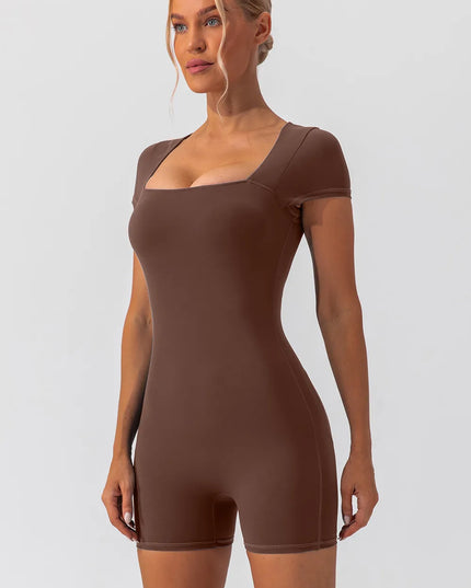 Square Neck Cap Sleeve Active Romper 