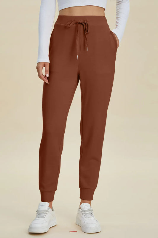 Basic Bae Full Size Air Scuba Drawstring High Waist Joggers Caramel