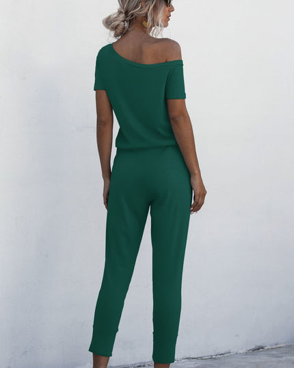 Asymmetrical Neck Tied Jumpsuit with Pockets