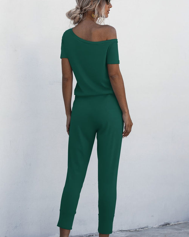 Asymmetrical Neck Tied Jumpsuit with Pockets