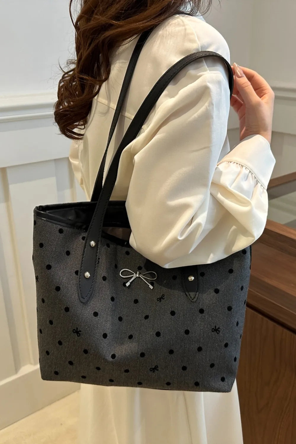 Bow Trim Polyester Tote Bag 