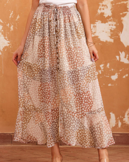 Floral Buttoned Front Slit Skirt 