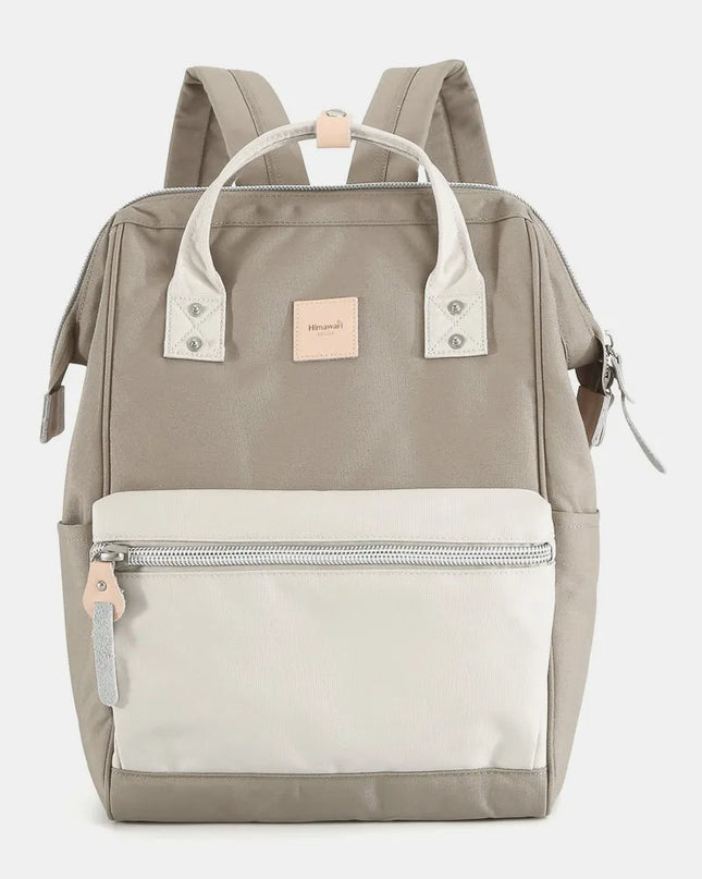 Himawari Water Resistant Canvas Backpack Bag with Side Pockets Khaki Cream One Size