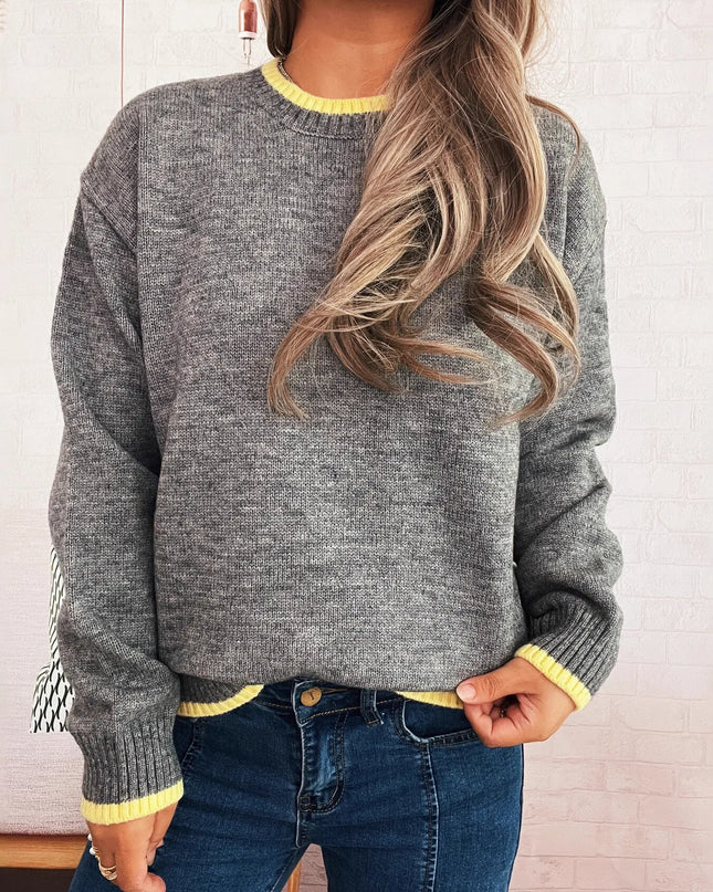 Ribbed Contrast Trim Long Sleeve Sweater