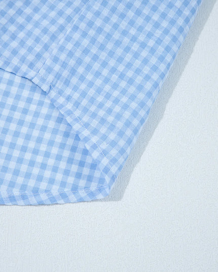 Gingham Print Puff Sleeve Button-Up Shirt